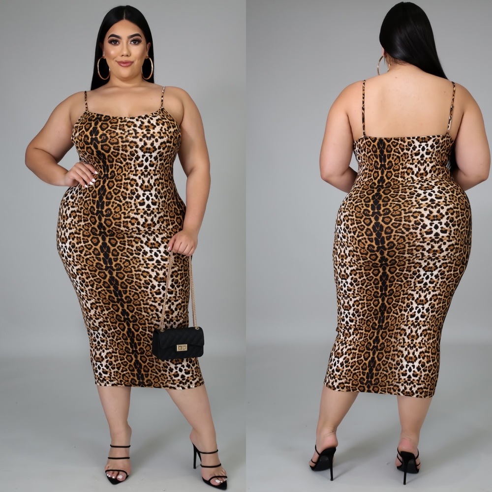 Plus Size Animal Print Midi Dress